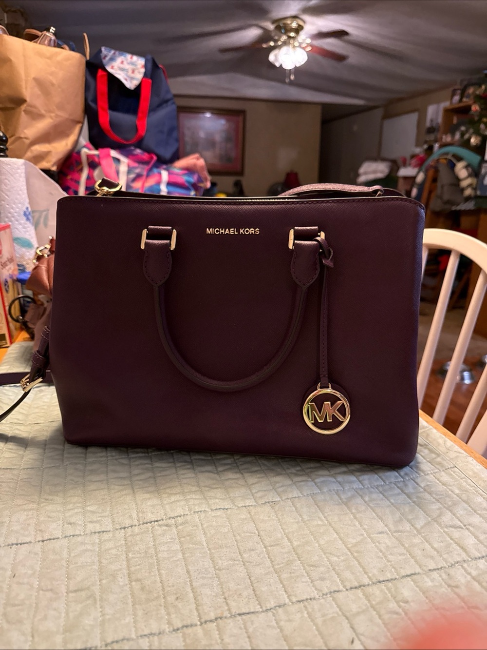 Michael Kors Burgundy Leather Satchel with Gold Hardware